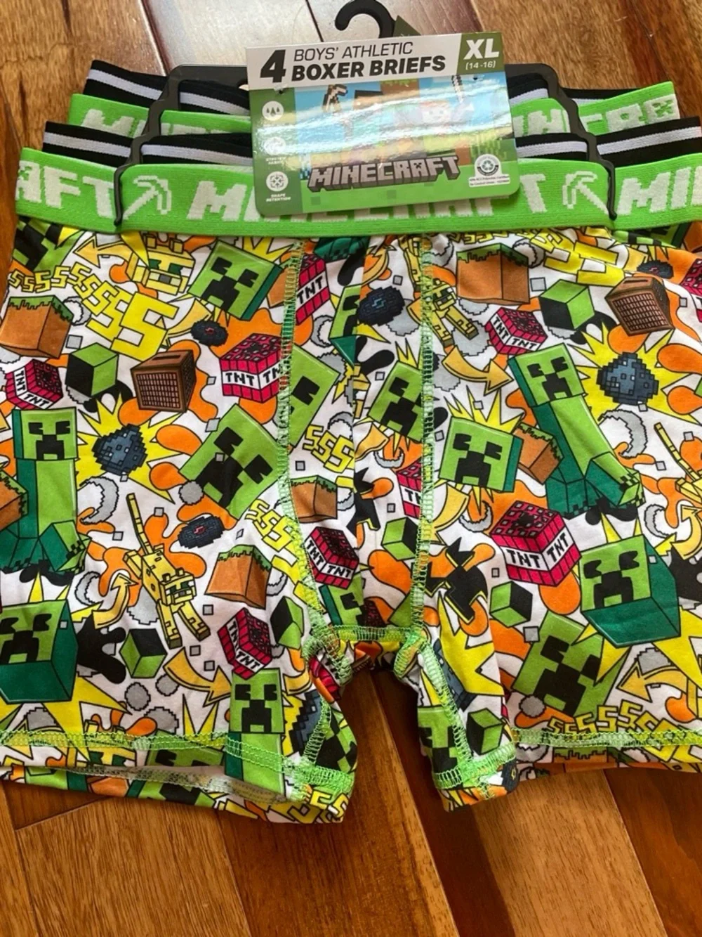 Minecraft Boys' Green Athletic Boxer Briefs - 4 Pack (XL)
